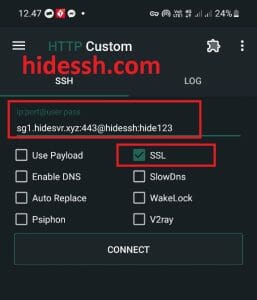 Step 3 : Masukan Akun SSH di aplikasi Http Custom